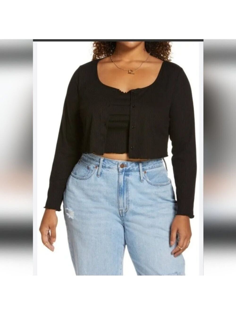 BP. | Crop Rib Cardigan & Camisole Set in black Sz 3X